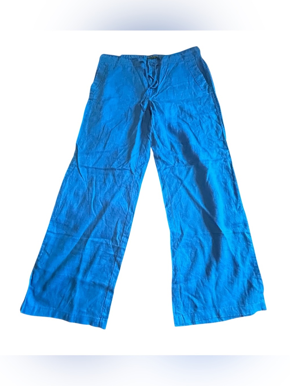 Lauren Ralph Lauren Turquoise-Blue Straight Leg Linen Blend Pants